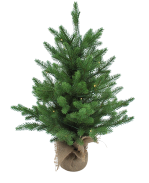 The Artificial Christmas Tree Mini "Lillemor" 60 cm (100% PE) has dense, real green branches in a jute-wrapped pot and smart LED lights, which add festive charm to any room.