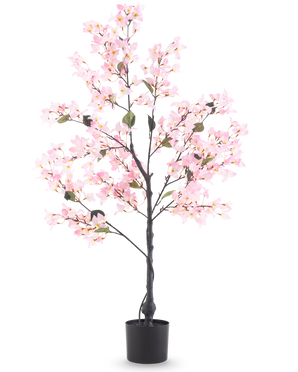 The Artificial Bougainvillea 120 cm pink is an artificial tree in a pot with green leaves and vibrant pink flowers, depicted against a plain white background.
