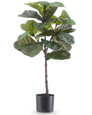 The Artificial Plant Ficus Tobacco Plant Deluxe 90 cm is a tall artificial houseplant with large, glossy green leaves in a black pot, depicted against a plain white background.