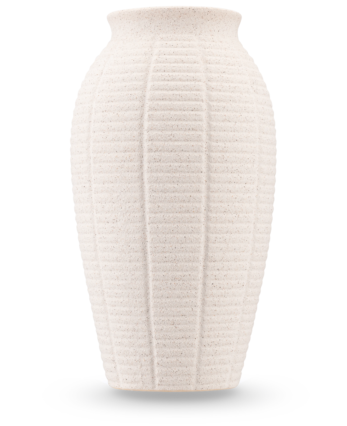 The Vase Wild Petal 26 cm beige is a tall vase made of structured ceramic with vertical ribs and a slightly flared edge, against a plain white background.