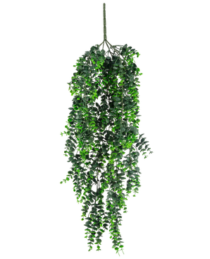 The Artificial hanging plant Eucalyptus UV 80 cm has dense, cascading green leaves and a visible stem at the top, against a plain white background.