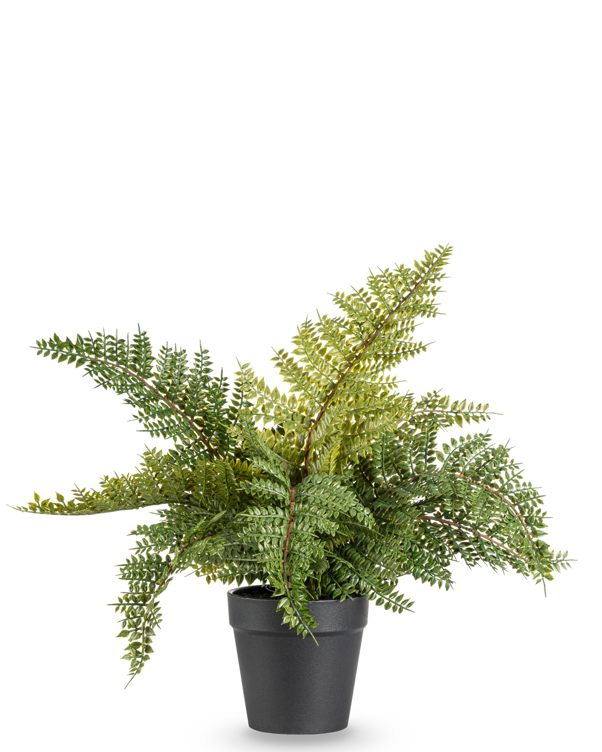 The Artificial Plant Fern 33 cm is a lush green artificial fern with feathery leaves in a simple black pot, depicted against a plain white background.
