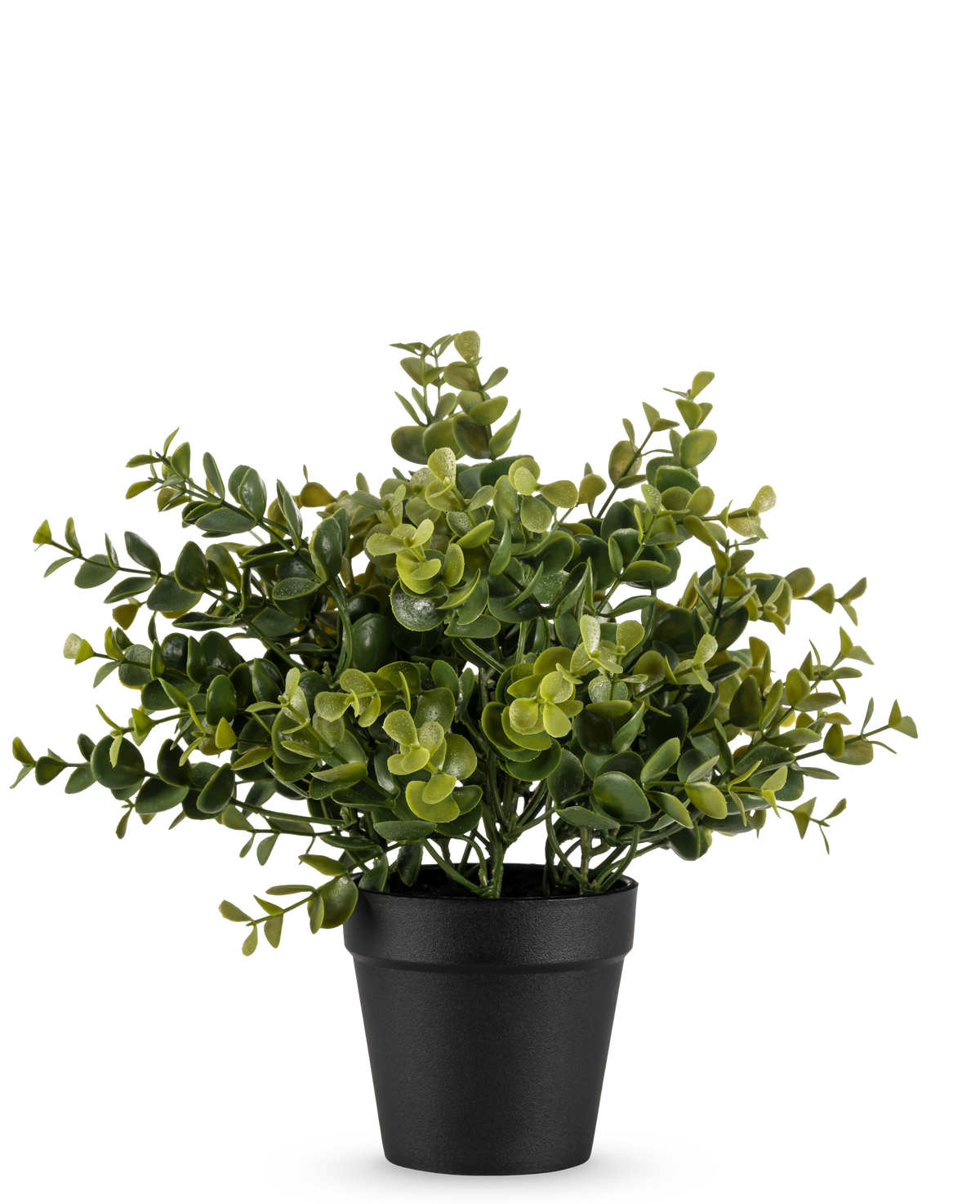 The Artificial Plant Pumila 25 cm is a small potted artificial plant with lush green leaves in a simple black pot, depicted against a plain white background.