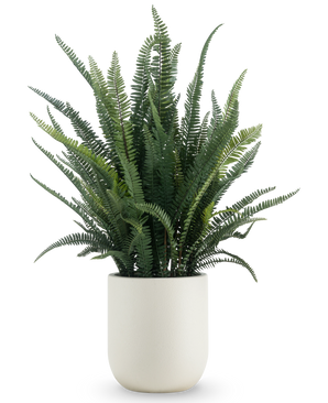 The Artificial Plant Fern Leaf 102 cm has lush green fern fern and comes in a simple white round pot, against a plain white background.