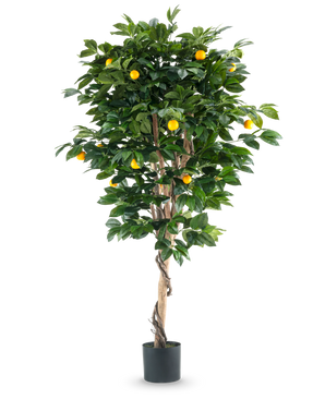 A tall Artificial Orange Tree 180 cm with lush green leaves and various orange fruits, against a plain white background.