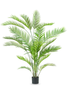 The Artificial Plant Chamaedorea 180 cm is a tall, lush green palm with long, slender leaves on multiple trunks in a simple black pot, against a white background.