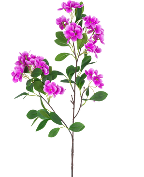 The Artificial Flower Snowball Real Touch Purple 80 cm features a single stem with several clusters of vibrant purple flowers and lush green leaves, beautifully presented against a white background.