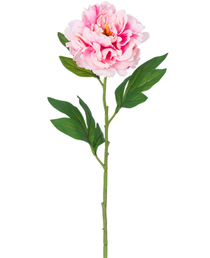 A single Artificial Flower Peony 77 cm light pink with lush green leaves against a plain white background.