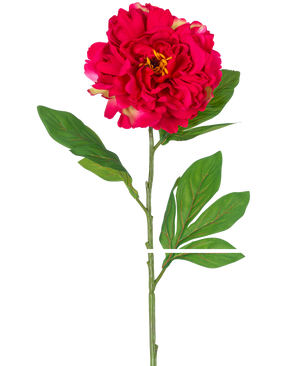 The Artificial Flower Peony 77 cm red is a single artificial peony with a large, vibrant red flower and green leaves on a long stem, depicted against a white background.