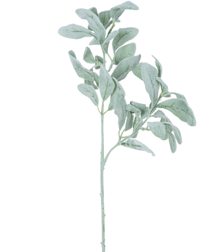 A single Artificial Eucalyptus flower around 70 cm stem with silver-green, oval-shaped leaves with soft texture, isolated on a white background.