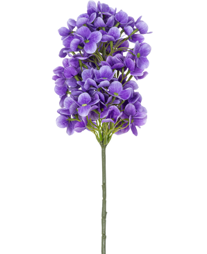 A single stem of Artificial Flower Snowball Real Touch Purple, 58 cm, with vibrant purple flowers and green centers, against a white background.