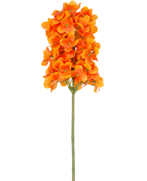 A single Artificial Flower Snowball Real Touch Orange, 58cm tall, has bright orange clustered flowers on a green stem, against a plain white background.