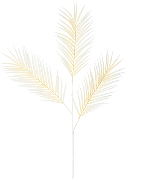 The Artificial Branch Fern Large 101 cm white has a delicate, light yellow palm leaf with three branched leaves against a plain white background.