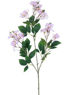 A single Artificial Flower Lagerstroemia 92 cm purple with bunches of light purple flowers and several green leaves, against a plain white background.