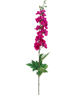 A single Artificial Flower Larkspur Real Touch pink, 90 cm high with multiple pink flowers along the top stem and green leaves at the base, pictured on a white background.