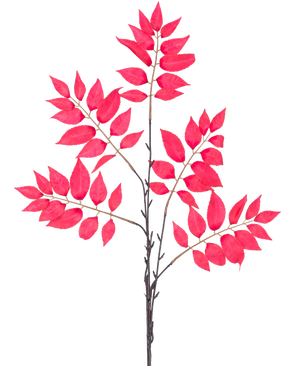 The Artificial Branch Fern branched 83 cm red has a number of thin stems with clusters of vibrant red leaves, all arranged symmetrically on a white background.