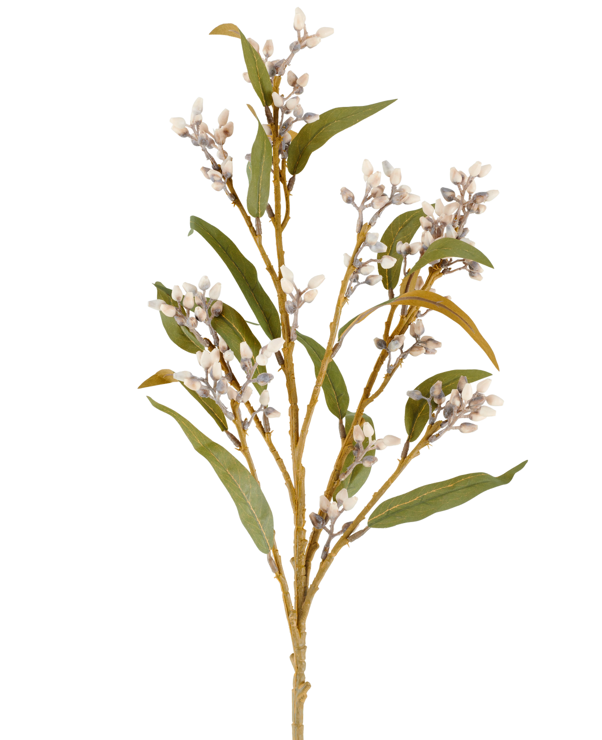 A single 78cm Artificial Flower Eucalyptus stem in cream/brown, with several branches of green leaves and clusters of small, round flowers, pictured against a plain white background.