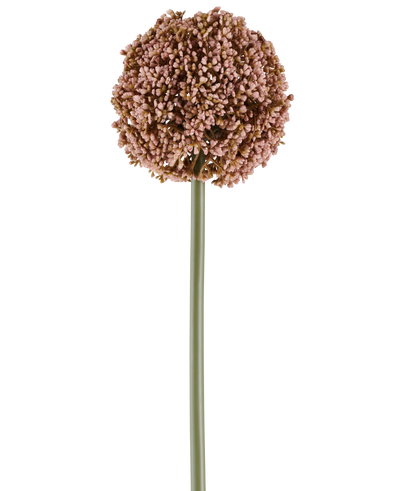 A single Artificial Flower Allium of 75 cm in mauve, with a long green stem and a large, round cluster of small mauve buds, depicted on a white background.