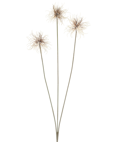 Three artificial flowers of the genus Xanthium in cream and brown, each with thin, long stems of 64 cm, arranged in a fan shape against a plain white background.