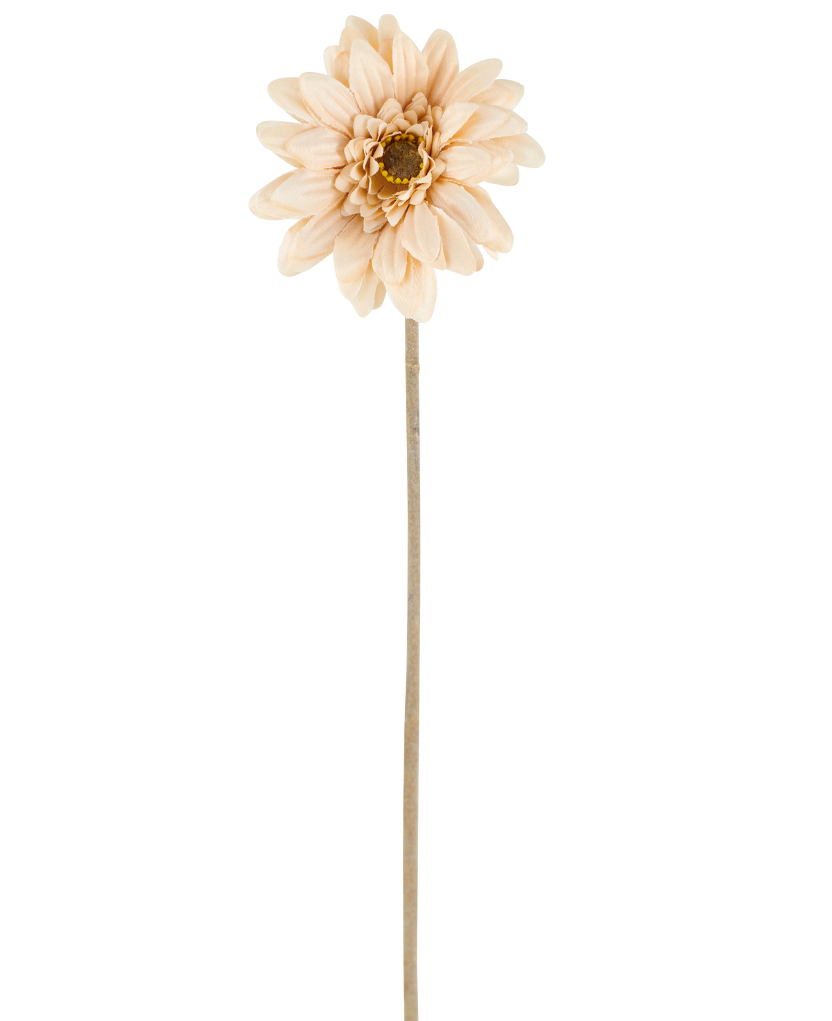 A single Artificial Flower Mini Gerbera in cream/brown, with layered petals and a long, thin stem of 47 cm, centered against a white background.