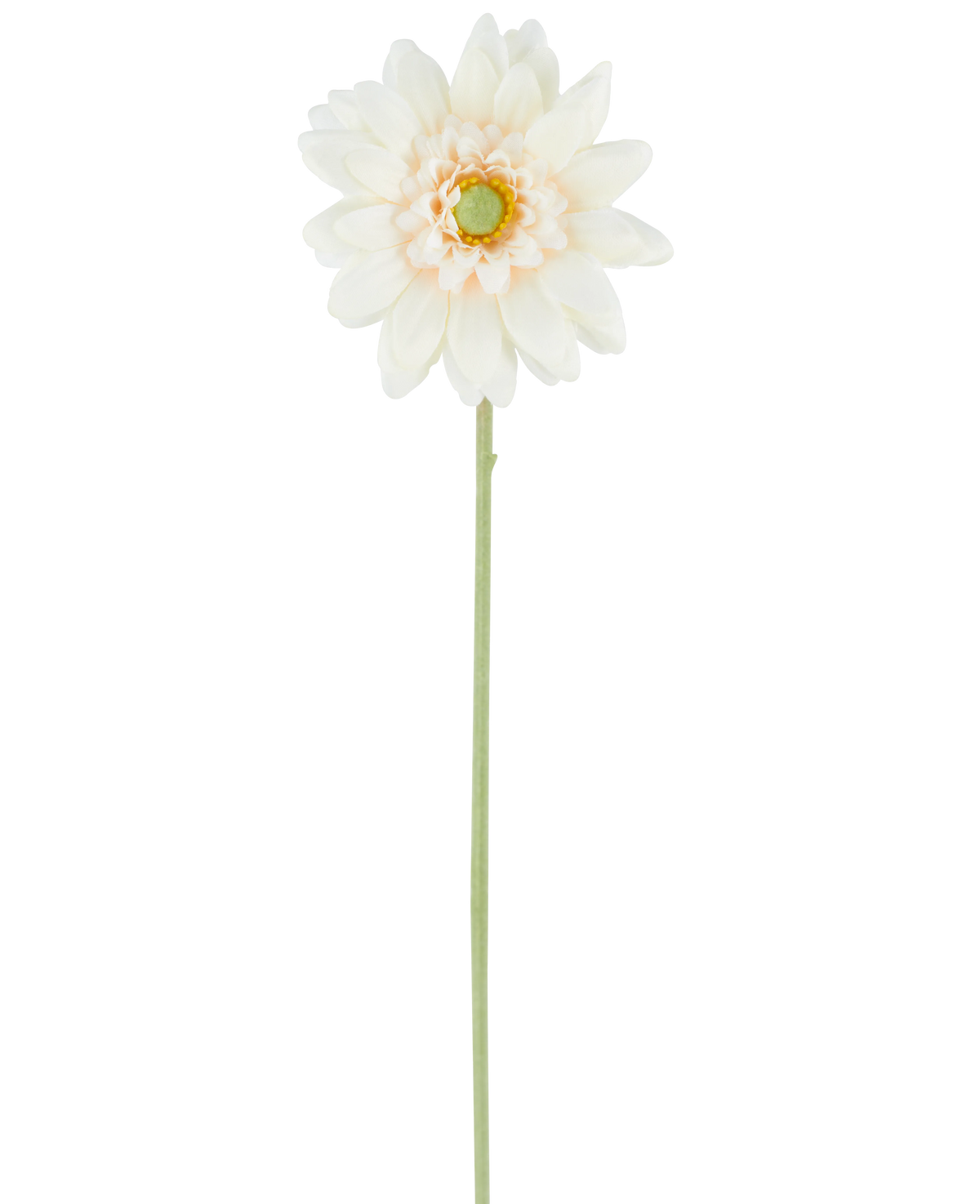 The Artificial Flower Mini Gerbera 47 cm cream is a single artificial flower in a creamy white shade, with layered petals and a green heart, attached to a long, straight green stem and presented against a plain white background.