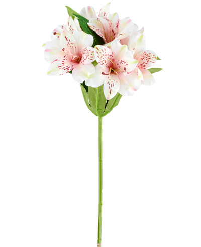 An artificial Alstroemeria flower of 47 cm in pink/cream, with light pink and white artificial lilies with green leaves and stem, depicted on a white background.