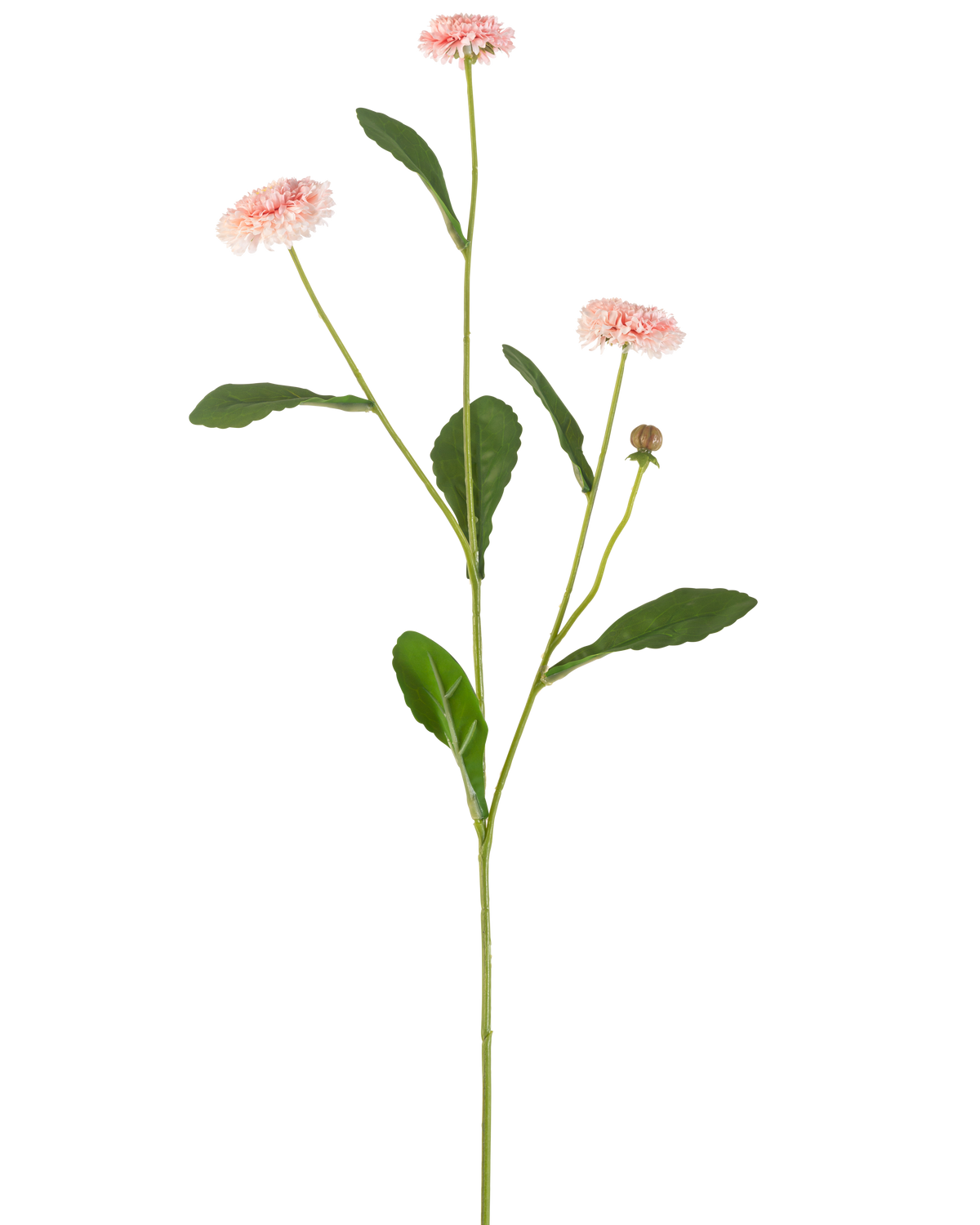 The Artificial Flower Summer Star 57 cm pink has a long green stem with three pink daisy-like flowers and several green leaves, against a plain white background.