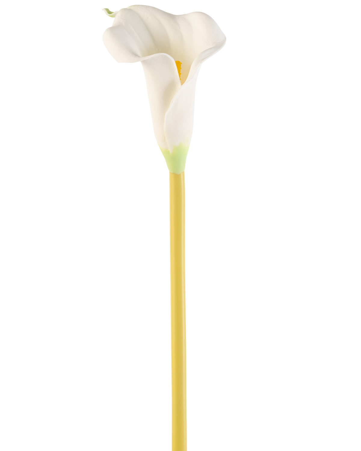 The Artificial Flower Calla 64 cm cream is a single artificial white calla lily with a long yellow stem, against a plain white background.