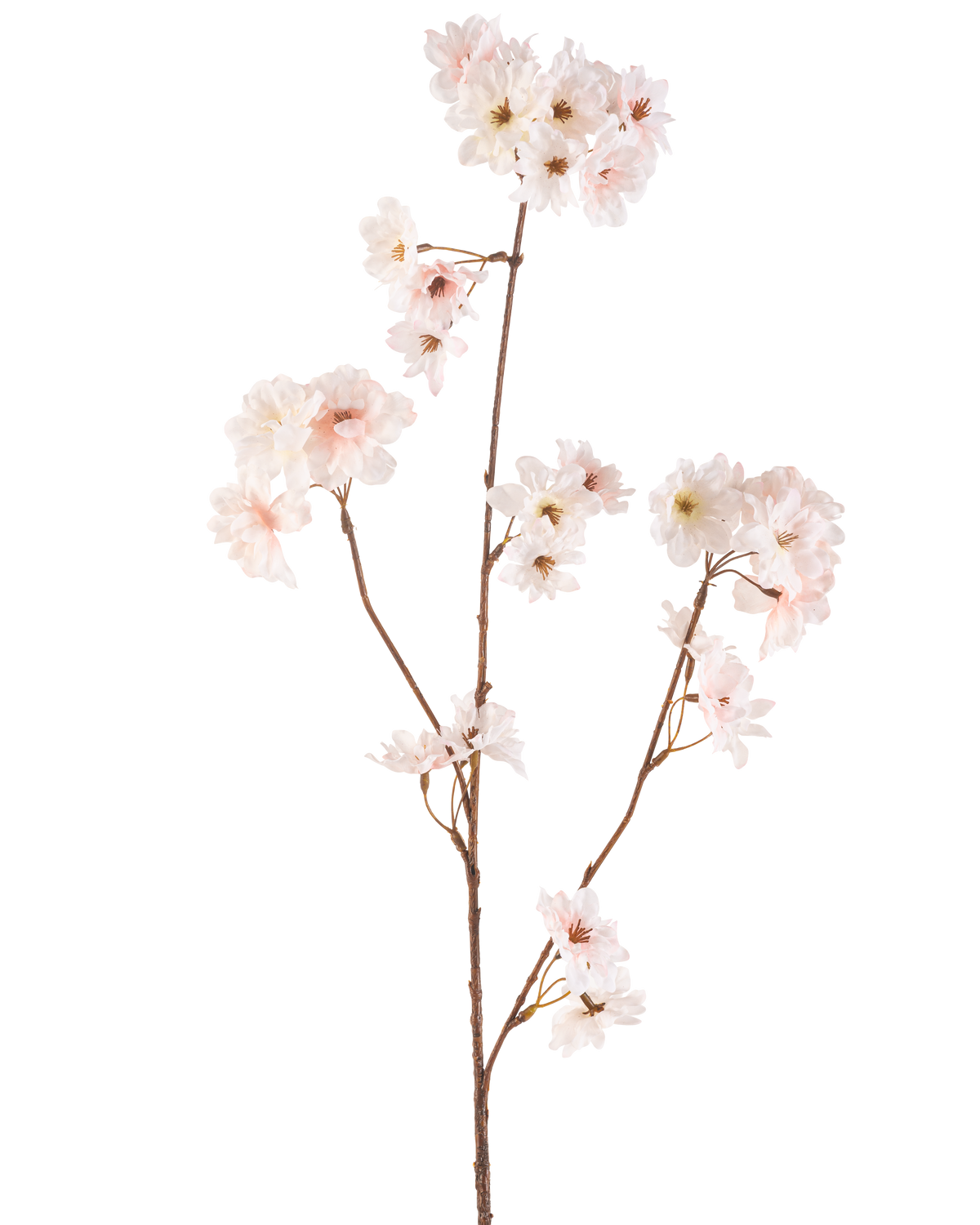 The Artificial Flower Cherry Blossom 85 cm blush has a single brown stem with multiple branches, each decorated with delicate blossom pink cherry blossom flowers, against a plain white background.