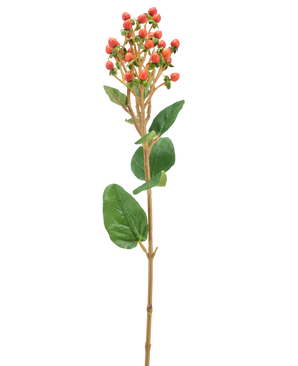 A single Artificial Flower Hypericum of 65 cm with bunches of small orange/red berries and green leaves against a light background.