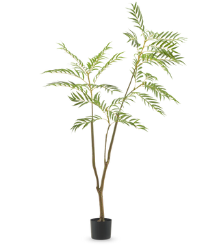 The Artificial Plant Mahonia 180 cm is a tall artificial plant with slender stems and long, narrow green leaves in a simple black pot, depicted against a plain white background.