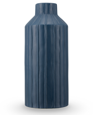 The Vase Forest Curve 30 cm blue is a tall, cylindrical vase with vertical ribs and a matte dark blue finish, depicted against a plain white background.