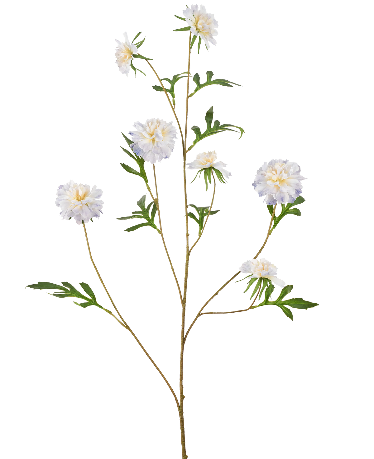 A tall artificial stem called Artificial Flower Cornflower 112 cm light blue with multiple branches, each with light blue cornflowers and green leaves, against a plain white background.