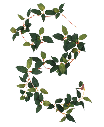 The image shows the Art Tradescantia Garland Green 180 cm in the shape of an S, with green leaves and thin, reddish stems against a white background.