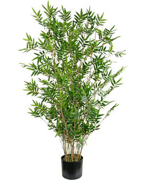 The Artificial Plant Bamboo Deluxe 120 cm is a tall artificial bamboo with multiple slender stems and thin green leaves, presented in a simple black pot against a plain white background.