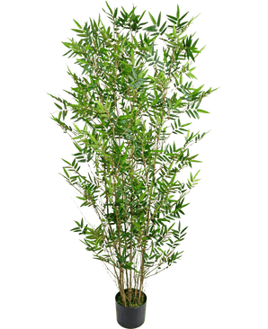 The Artificial Plant Bamboo Deluxe 150 cm is a tall bamboo plant in a pot with slender green leaves and several thin stems, photographed against a plain white background.