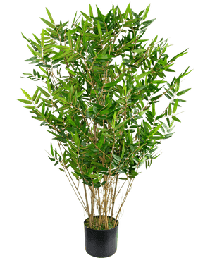The Artificial Plant Bamboo Deluxe 90 cm is a tall, leafy green artificial bamboo with slender branches and long, narrow leaves in a black pot, depicted against a plain white background.