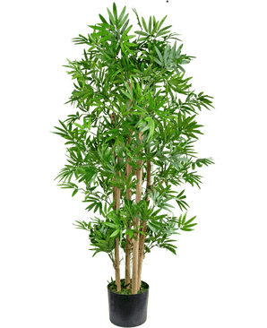 The Artificial Plant Japanese Bamboo 120 cm is a tall artificial bamboo plant with slender green leaves and light brown stems, presented in a simple black pot against a white background.