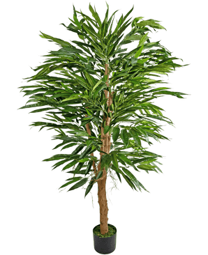 The Artificial Plant Longfolia 150 cm is a tall artificial bamboo with multiple brown stems and long, narrow green leaves, displayed in a small black pot against a plain white background.