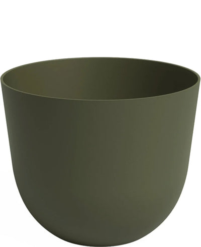 The Planter Havanna Ø20cm x H17cm is a plain, matte olive green round planter with a smooth surface and a slightly tapered base, against a white background.