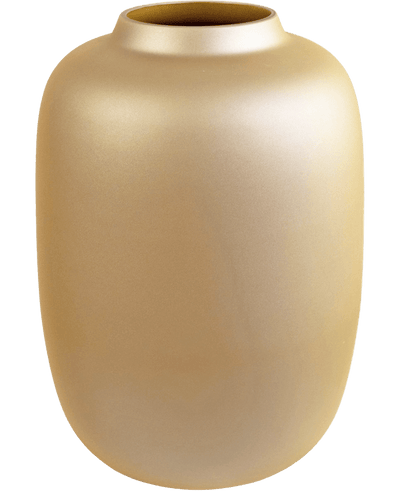 The Vase Artic Gold (Ø21 x H29 cm) is a slim, matte gold vase with a wide body and a narrow, slightly flared opening, displayed on a plain white background.