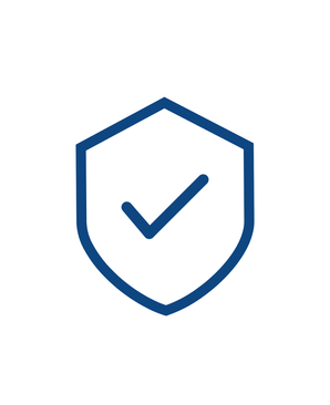 The Shipping Insurance icon is a blue shield with a central check mark, symbolizing security, order verification, or delivery guarantee, on a white background.
