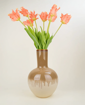 Silk artificial flower bouquet French Parakeet Tulip coral