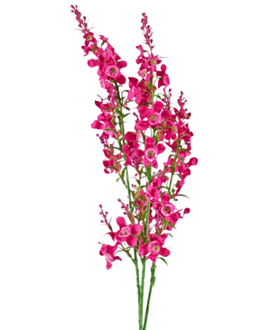 The Artificial Flower Catnip 75 cm pink has a stem of vibrant pink artificial blossoms with green leaves, isolated on a white background.