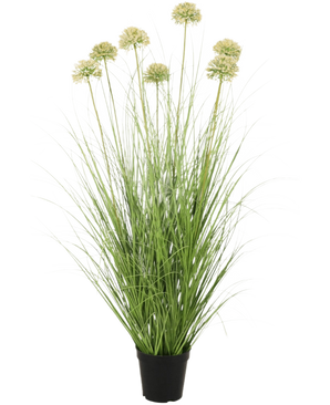 The Artificial Grass Plant Onion 90 cm fire retardant has long, slender green leaves and high stems with round, light green bunches. This flame retardant artificial plant adds lasting greenery to any room.