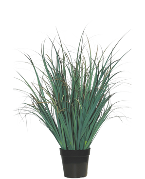 The Artificial Grass Plant Lawn Green 70 cm fire retardant has long, thin green leaves in a black pot, against a plain white background - a stylish artificial plant perfect for modern interiors.
