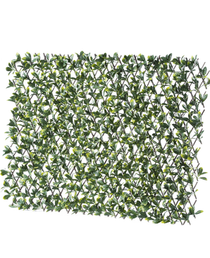 The Artificial Hedge Prunus Extendable 200x100 cm is a rectangular panel of artificial green leaves on a plastic grid, which provides a lush, dense appearance to your space.