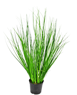 The Artificial Grass Plant Onion 58 cm fire retardant is a tall decorative grass with slender green blades in a black plastic pot, depicted against a plain white background.