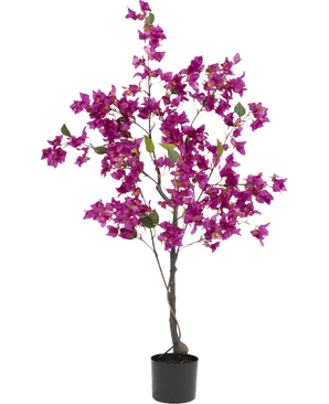 The Artificial Bougainvillea 125 cm Purple has vibrant purple flowers and lush green leaves on several branches, making it a colorful artificial plant that is ideal to brighten up any indoor space.