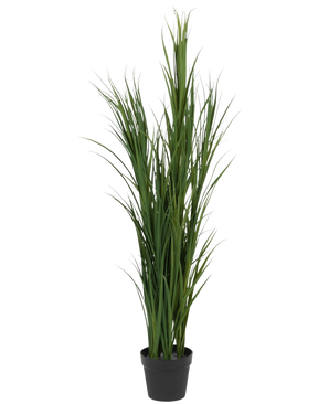 The Artificial Grass Green UV 150cm is a tall artificial grass plant with long, slender green leaves in a small black pot, depicted against a plain white background.